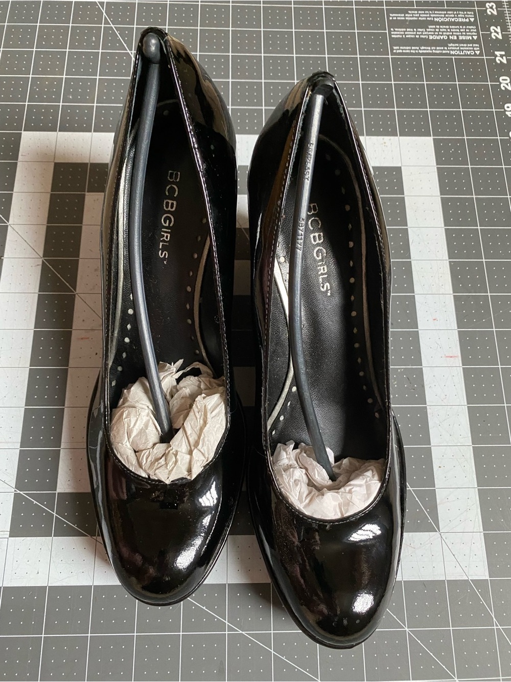 BCBGirls Black Patent Round-Toe Platform Pumps
